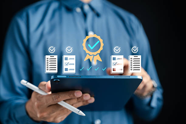 Business professionals reviewing and signing a corporate certification agreement